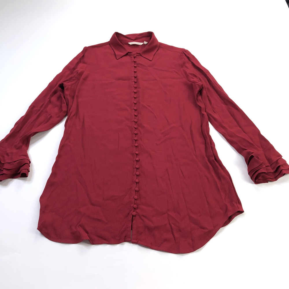 Soft Surroundings Small Tunic 100% Rayon Button Long Sleeve Shirt Red MINT